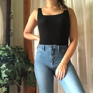 H&M black ribbed straight neckline body suit